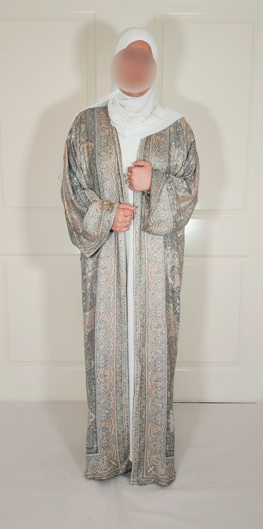 Green & Yellow 100% Cashmere Pashmina Occasion Abaya