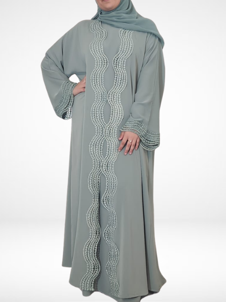 Sage Green Lace Abaya (3 Piece Set)