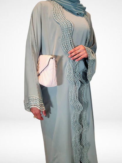 Sage Green Lace Abaya (3 Piece Set)