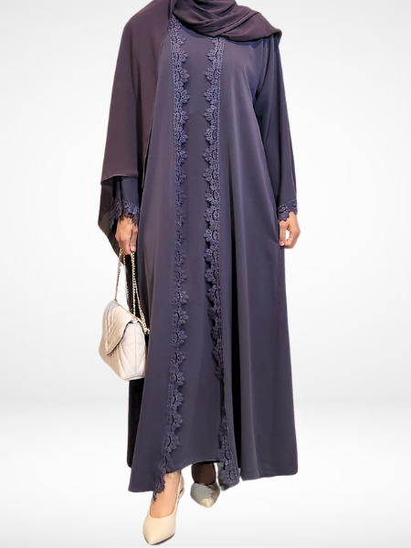 Purple Lace Abaya (3 Piece Set)