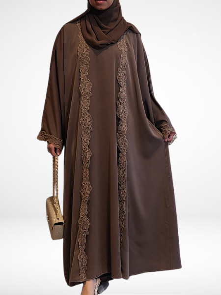 Mocha Brown Lace Abaya (3 Piece Set)