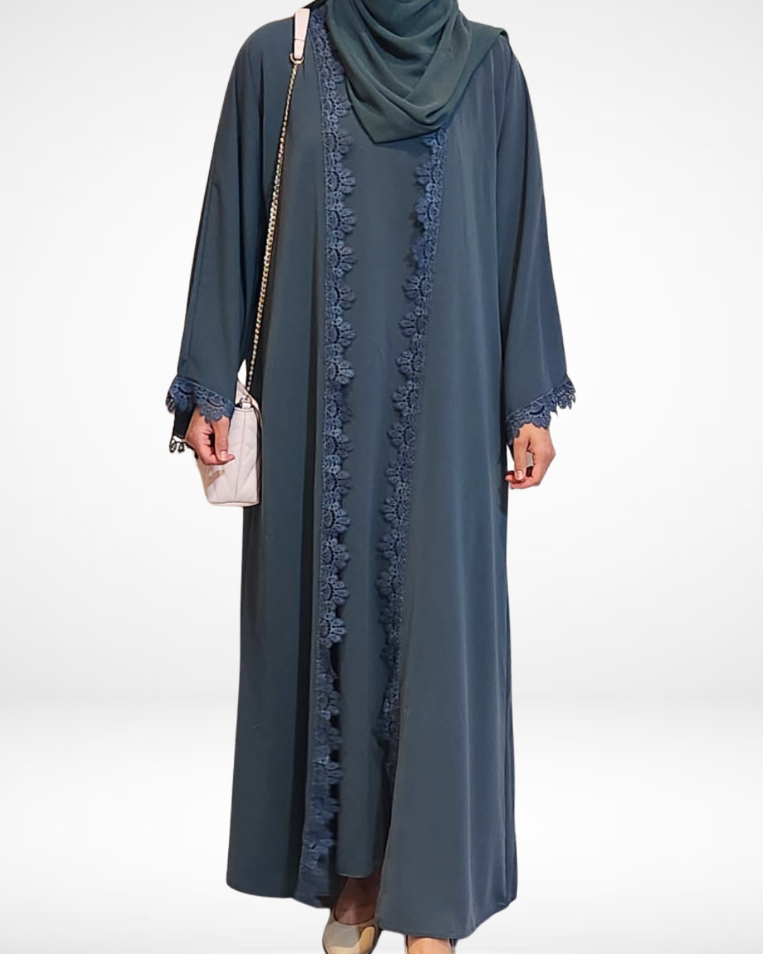 Teal Lace Abaya (3 Piece Set)