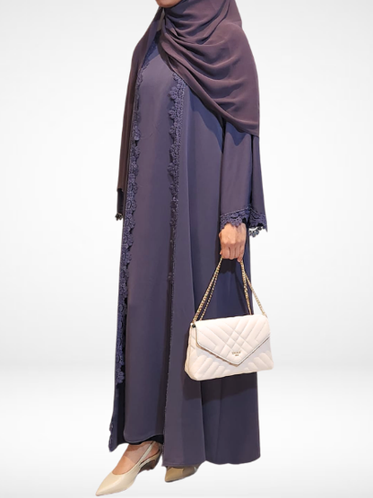 Purple Lace Abaya (3 Piece Set)