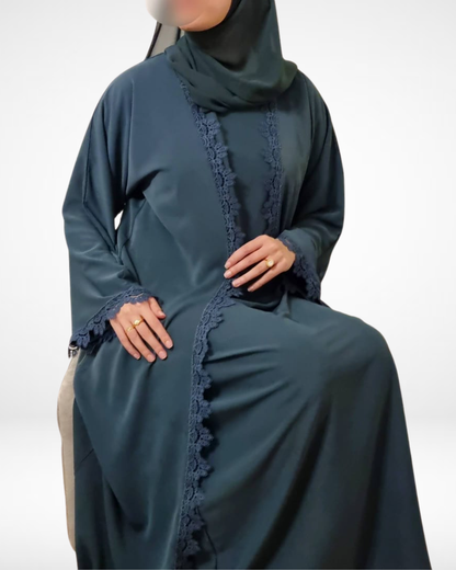 Teal Lace Abaya (3 Piece Set)