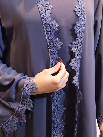 Purple Lace Abaya (3 Piece Set)