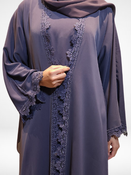 Purple Lace Abaya (3 Piece Set)