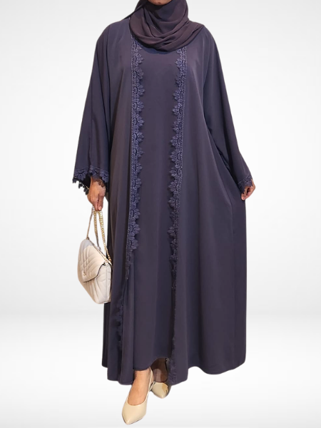 Purple Lace Abaya (3 Piece Set)