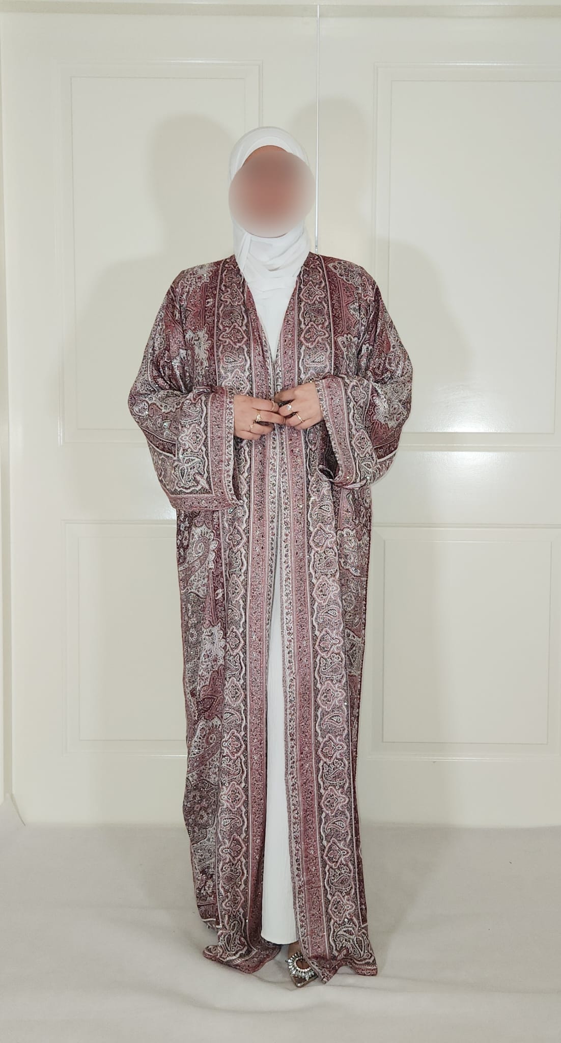 Maroon & Black 100% Cashmere Pashmina Occasion Abaya