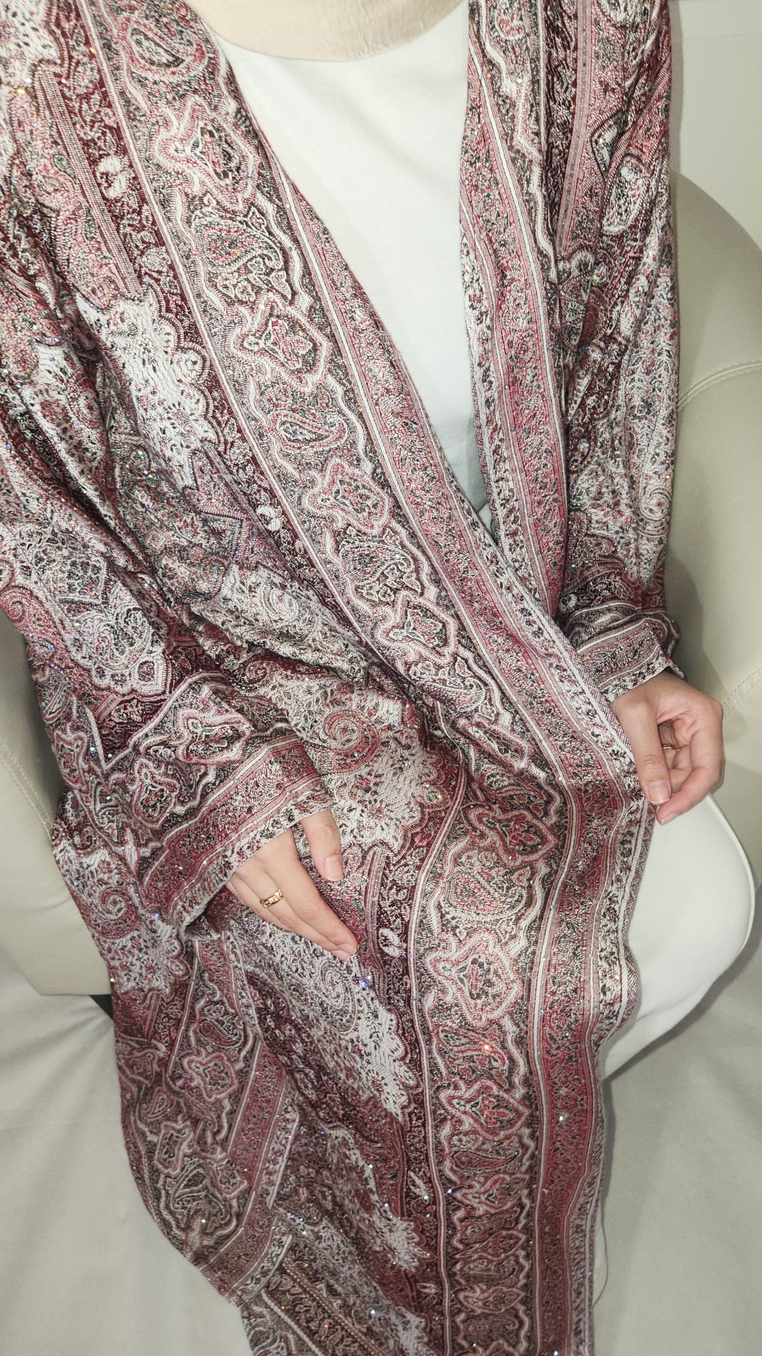 Maroon & Black 100% Cashmere Pashmina Occasion Abaya