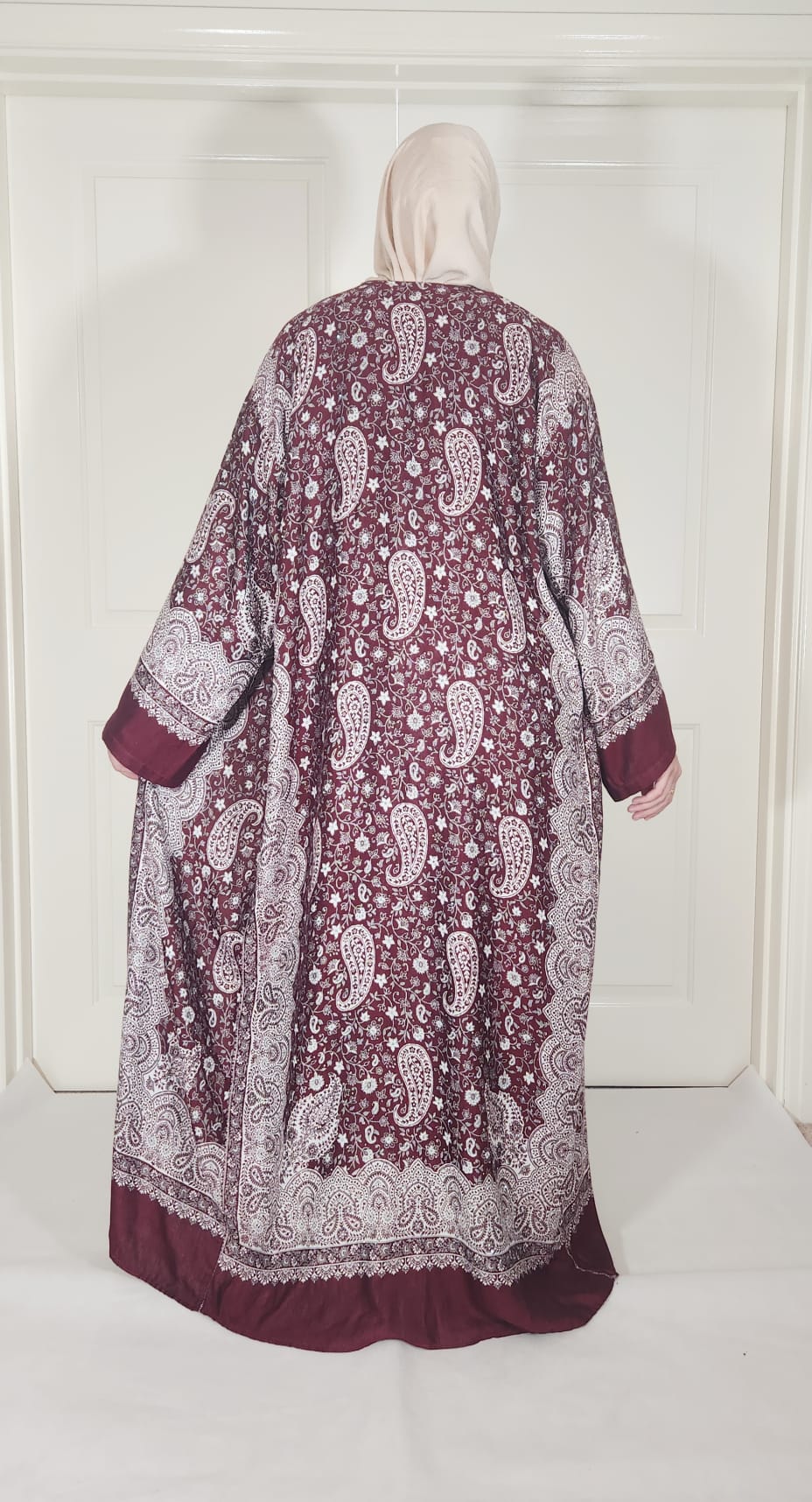 Maroon & Cream 100% Cashmere Pashmina Occasion Abaya