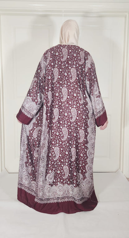 Maroon & Cream 100% Cashmere Pashmina Occasion Abaya