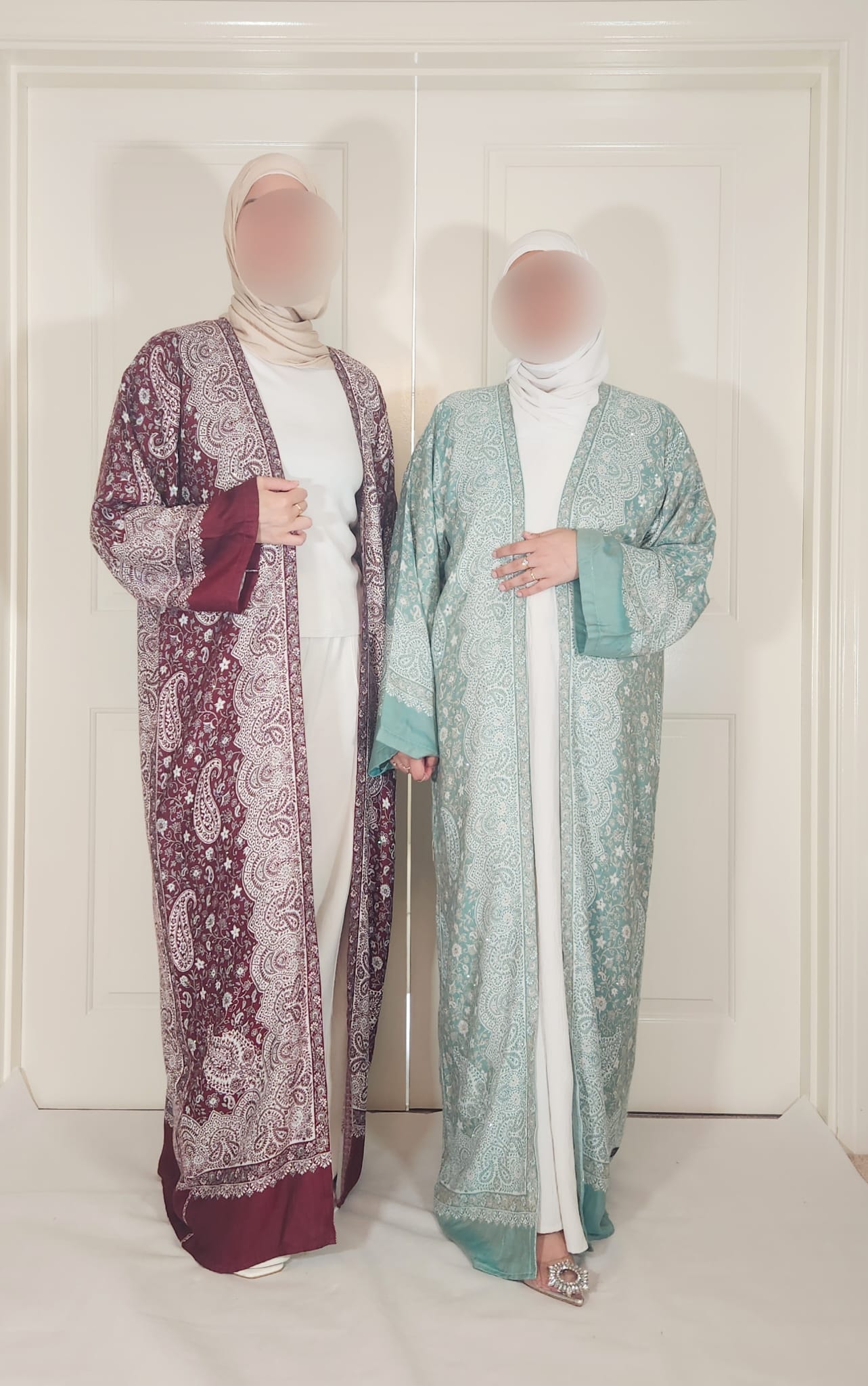 Maroon & Cream 100% Cashmere Pashmina Occasion Abaya