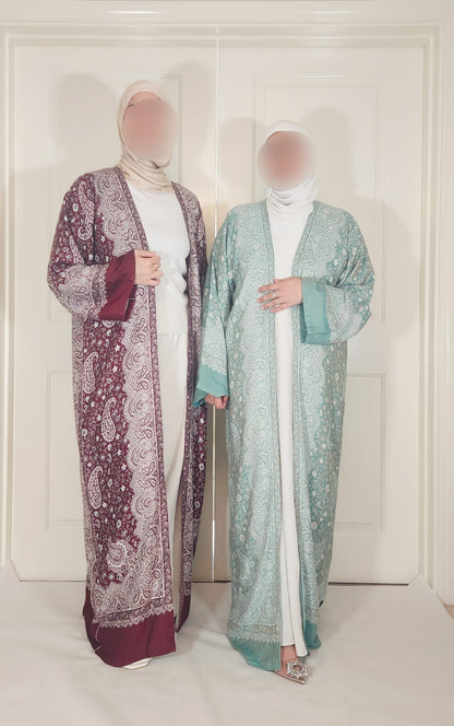 Maroon & Cream 100% Cashmere Pashmina Occasion Abaya