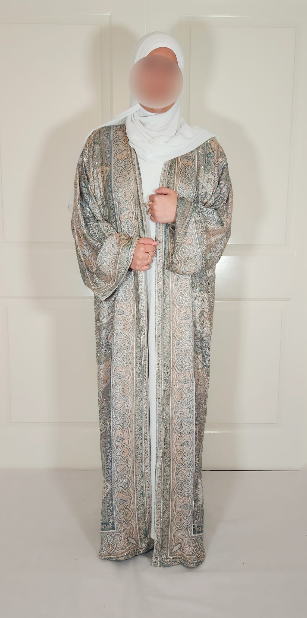 Green & Yellow 100% Cashmere Pashmina Occasion Abaya