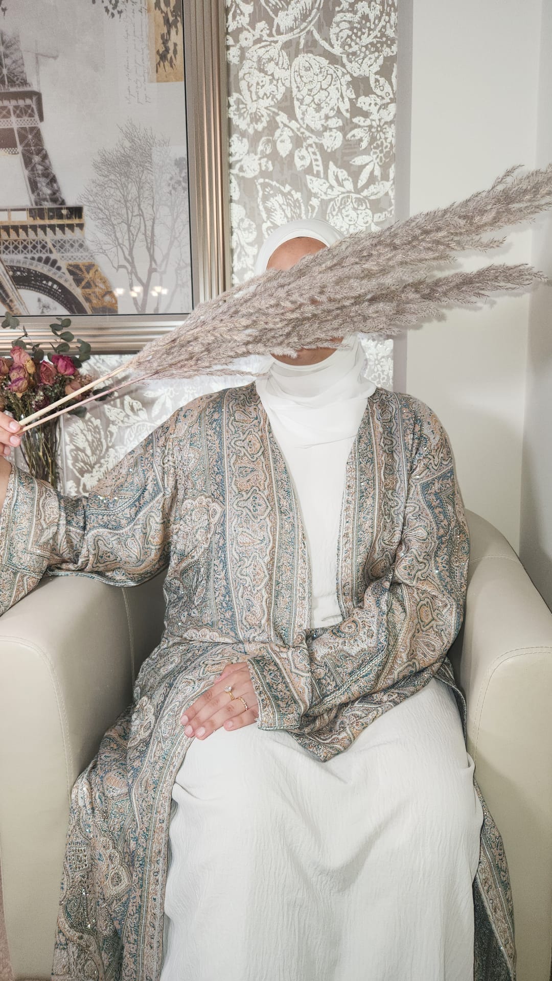 Green & Yellow 100% Cashmere Pashmina Occasion Abaya