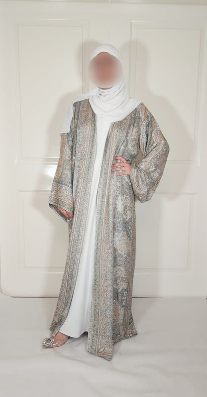 Green & Yellow 100% Cashmere Pashmina Occasion Abaya