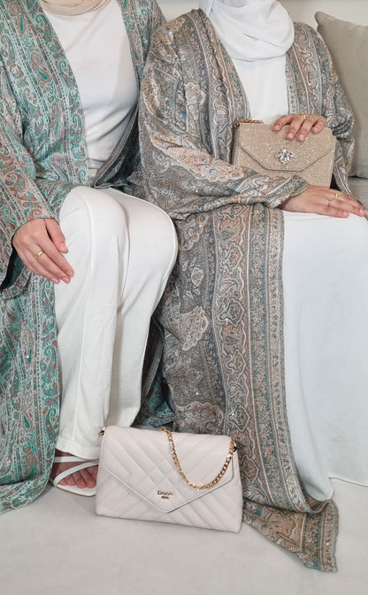 Green & Yellow 100% Cashmere Pashmina Occasion Abaya