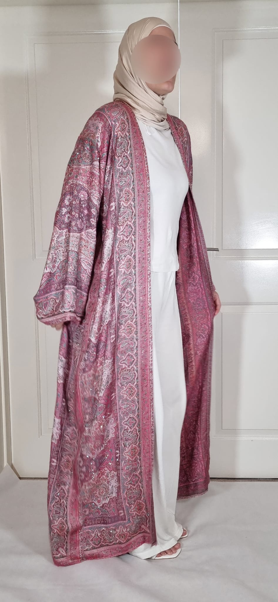 Hot Pink and Green 100% Cashmere Pashmina Occasion Abaya