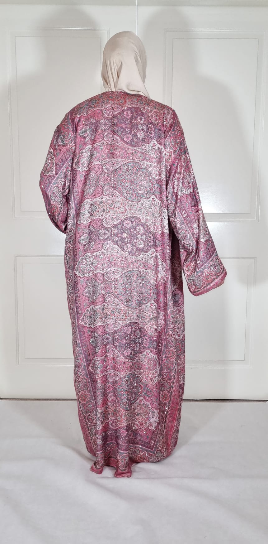 Hot Pink and Green 100% Cashmere Pashmina Occasion Abaya