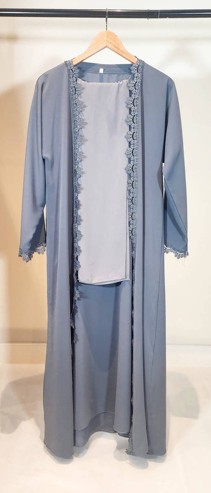 Summer Lace Abaya Modest Blue 3 Piece Set