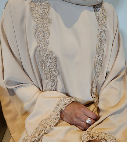 Summer Lace Abaya Peach 3 Piece Set