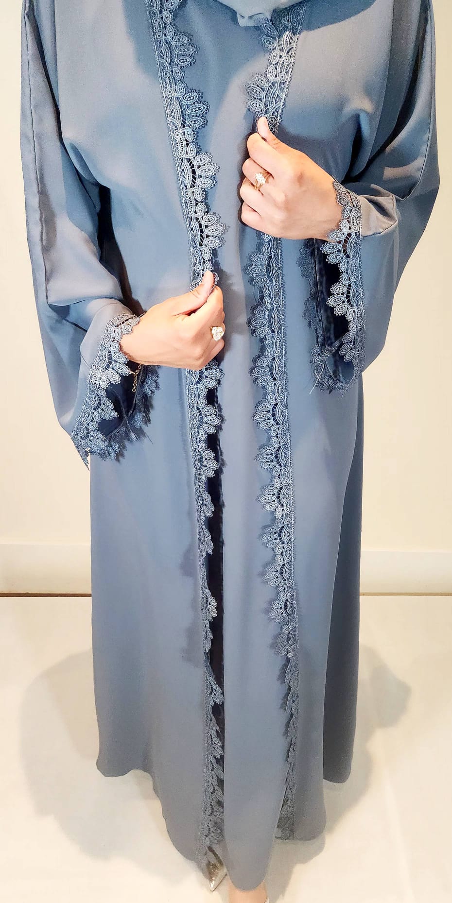 Summer Lace Abaya Modest Blue 3 Piece Set