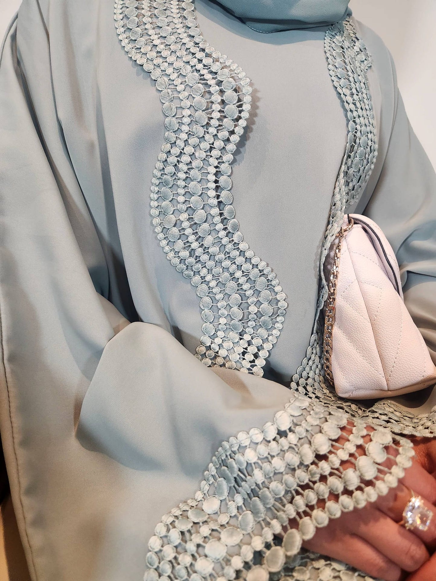 Summer Lace Abaya Sage Green 3 Piece Set