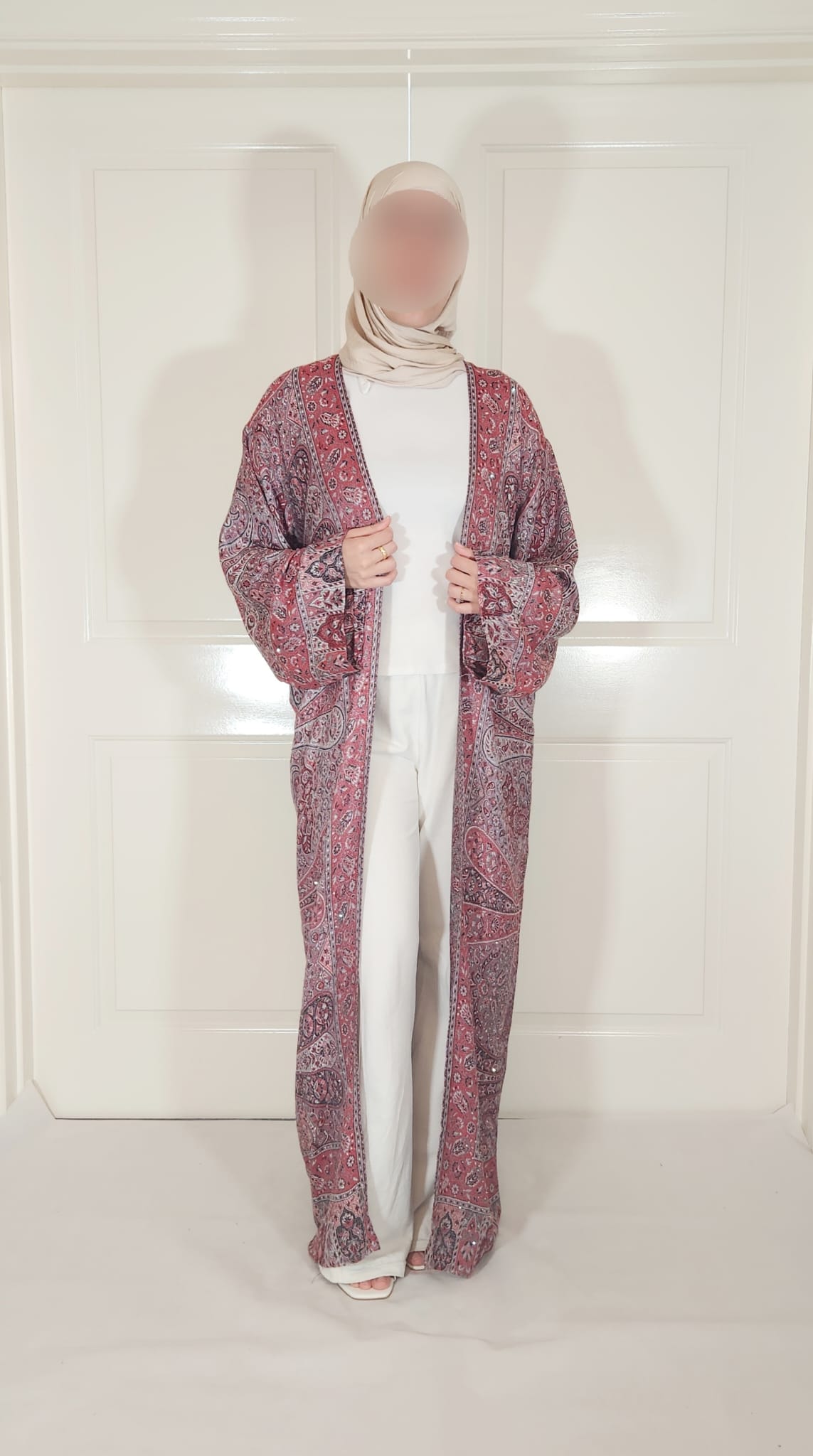 Red & Black 100% Cashmere Pashmina Occasion Abaya