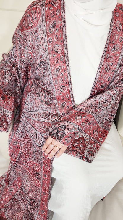 Red & Black 100% Cashmere Pashmina Occasion Abaya