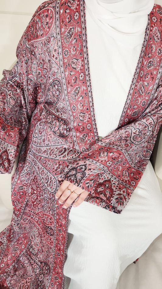 Red & Black 100% Cashmere Pashmina Occasion Abaya
