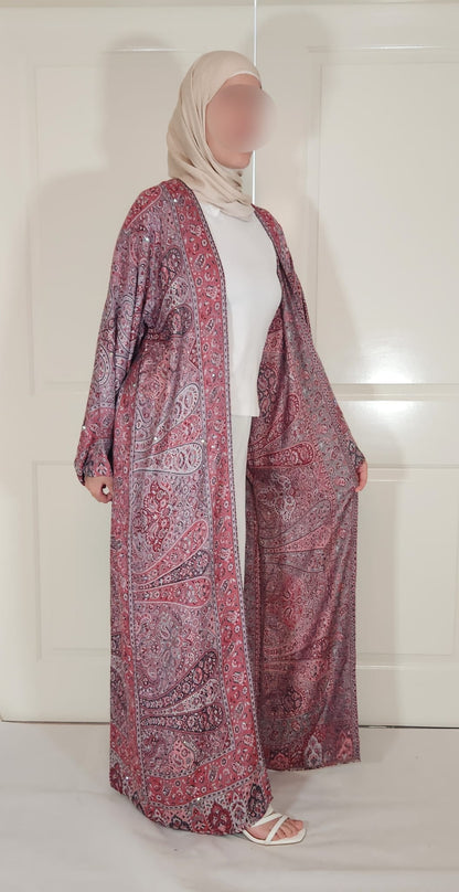 Red & Black 100% Cashmere Pashmina Occasion Abaya