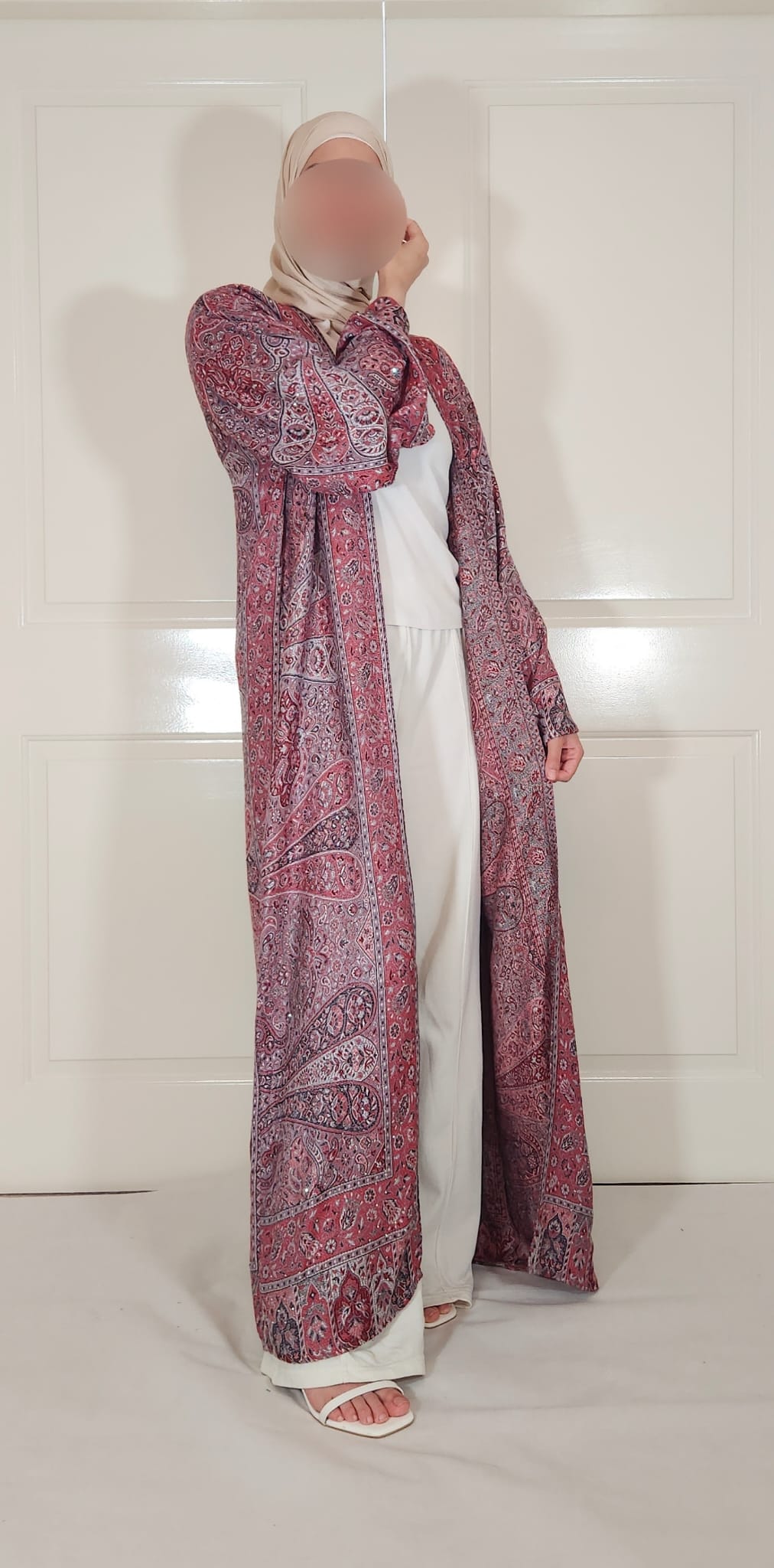 Red & Black 100% Cashmere Pashmina Occasion Abaya