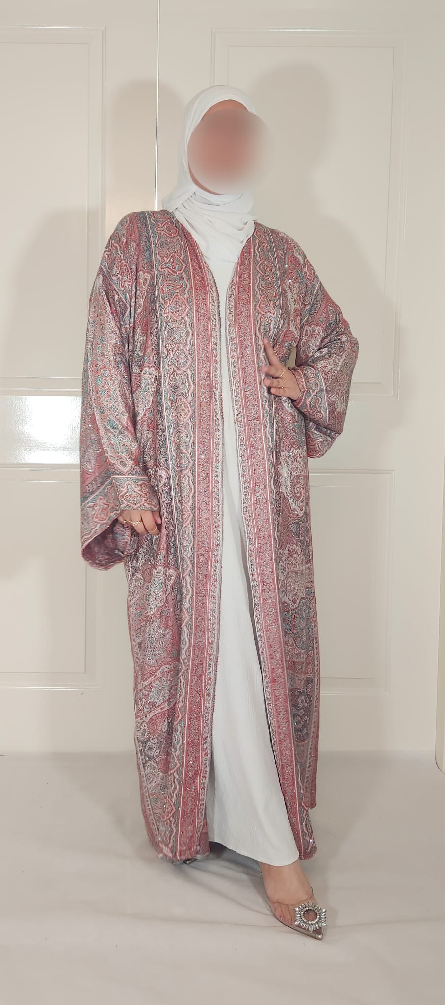 Red & Green Cashmere Pashmina Occasion Abaya