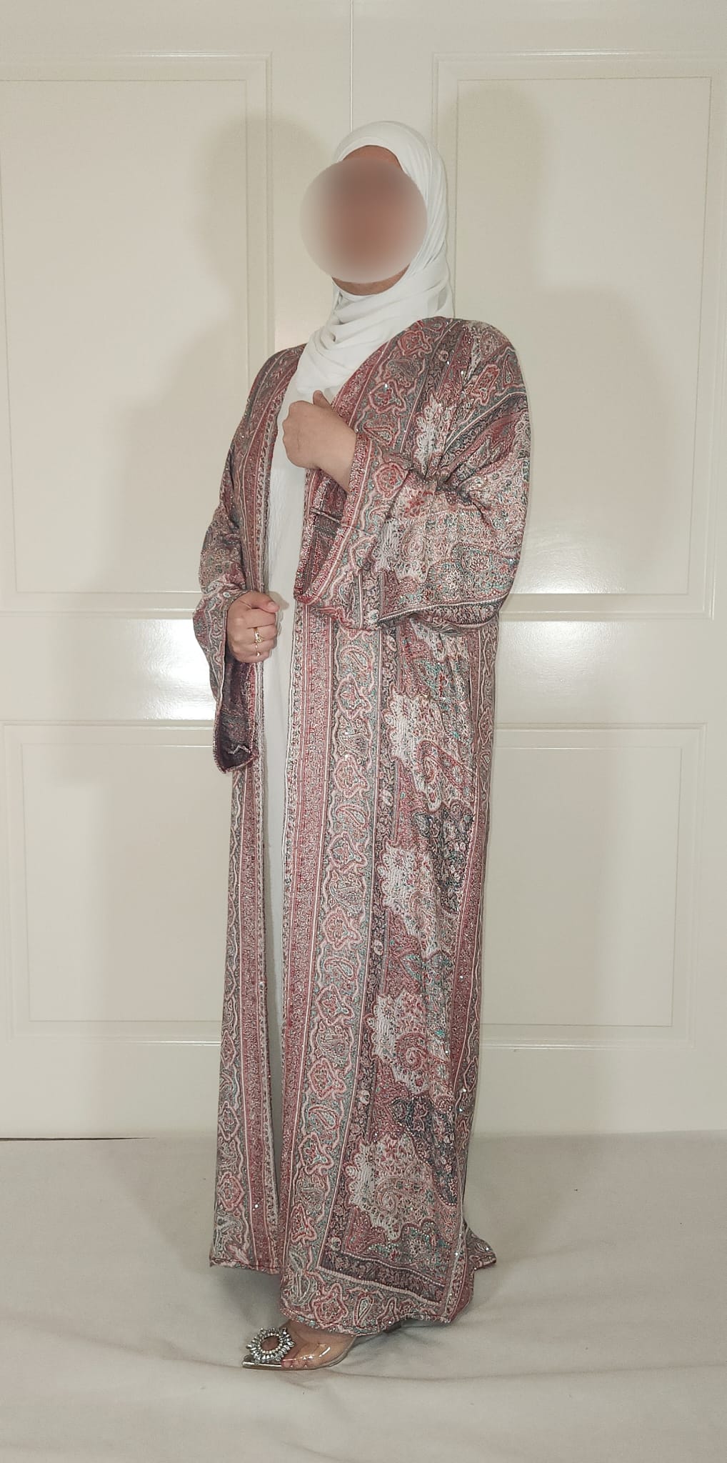 Red & Green Cashmere Pashmina Occasion Abaya