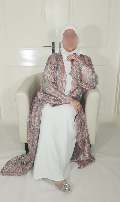 Red & Green Cashmere Pashmina Occasion Abaya