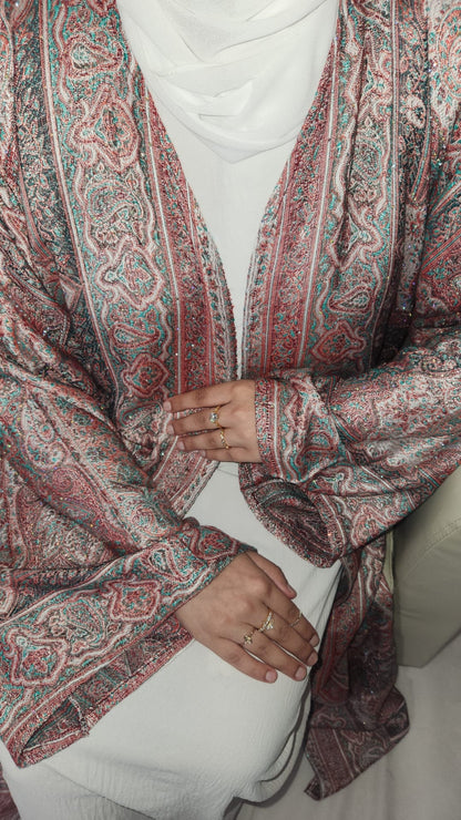 Red & Green Cashmere Pashmina Occasion Abaya