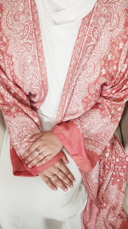 Pink & Cream 100% Cashmere Pashmina Occasion Abaya