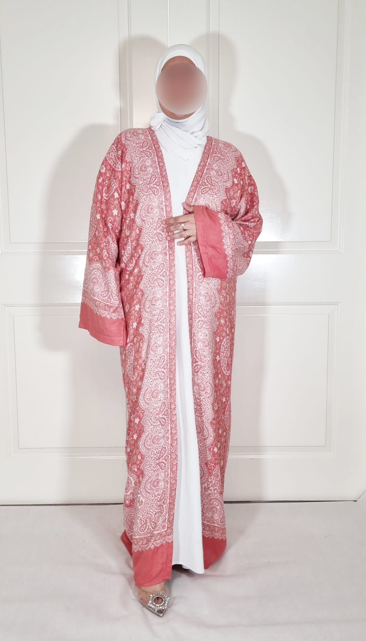 Pink & Cream 100% Cashmere Pashmina Occasion Abaya