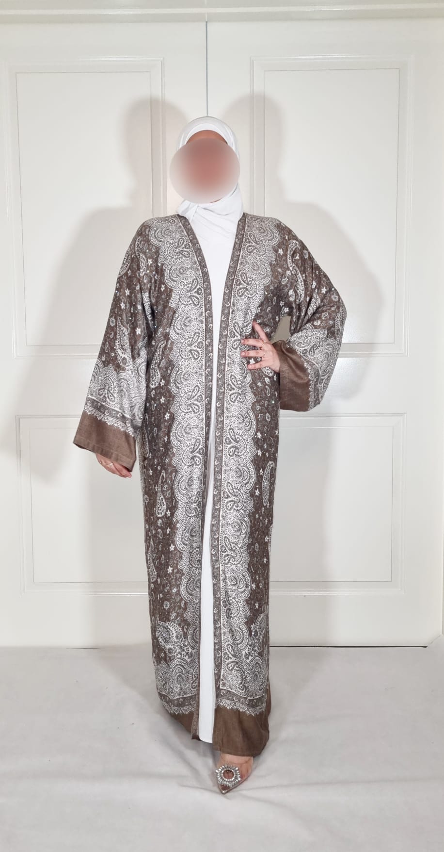 Taupe & Cream 100% Cashmere Pashmina Occasion Abaya