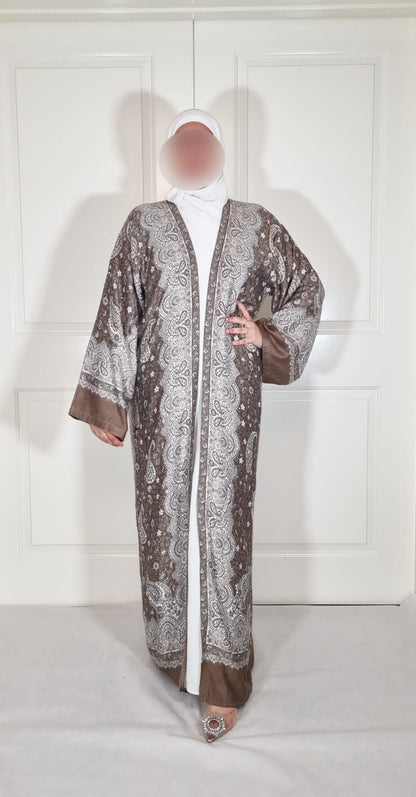 Taupe & Cream 100% Cashmere Pashmina Occasion Abaya