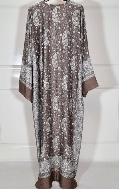 Taupe & Cream 100% Cashmere Pashmina Occasion Abaya