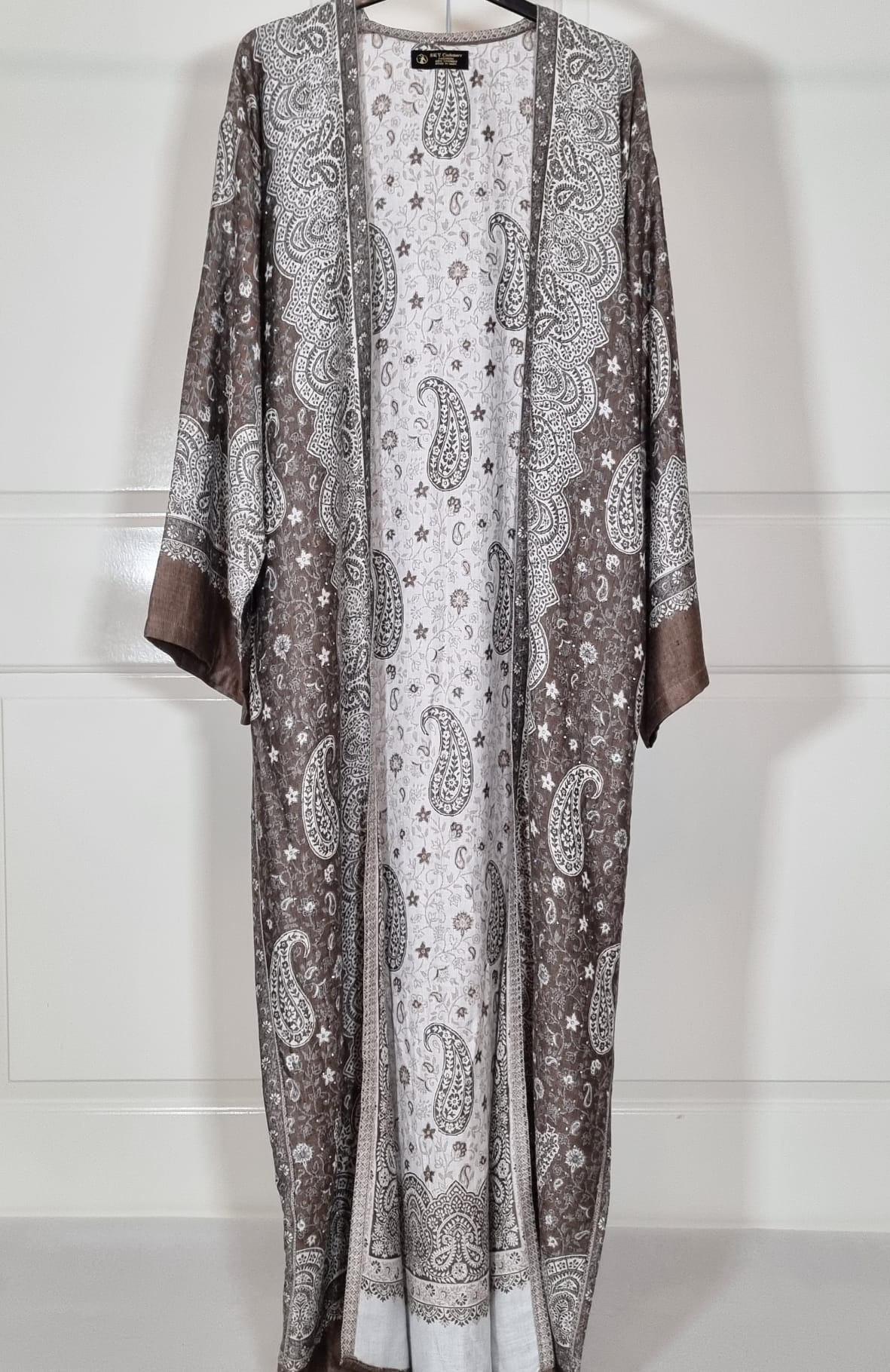 Taupe & Cream 100% Cashmere Pashmina Occasion Abaya