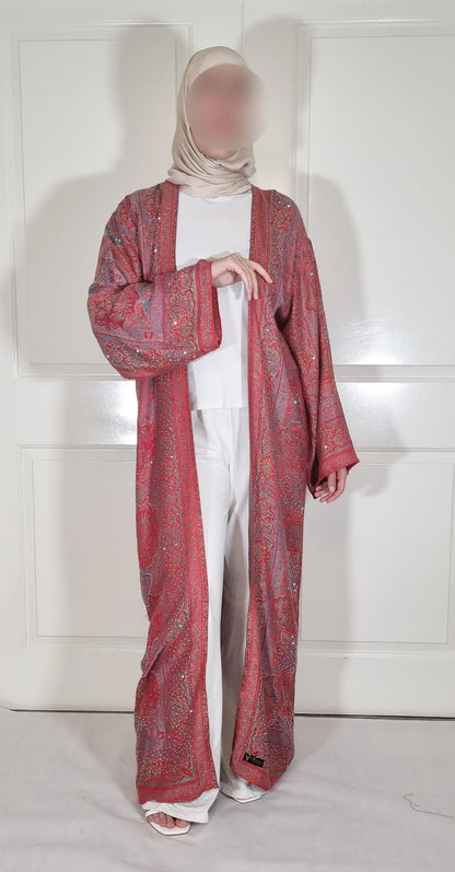 Red Base Multicolour 100% Cashmere Pashmina Occasion Abaya