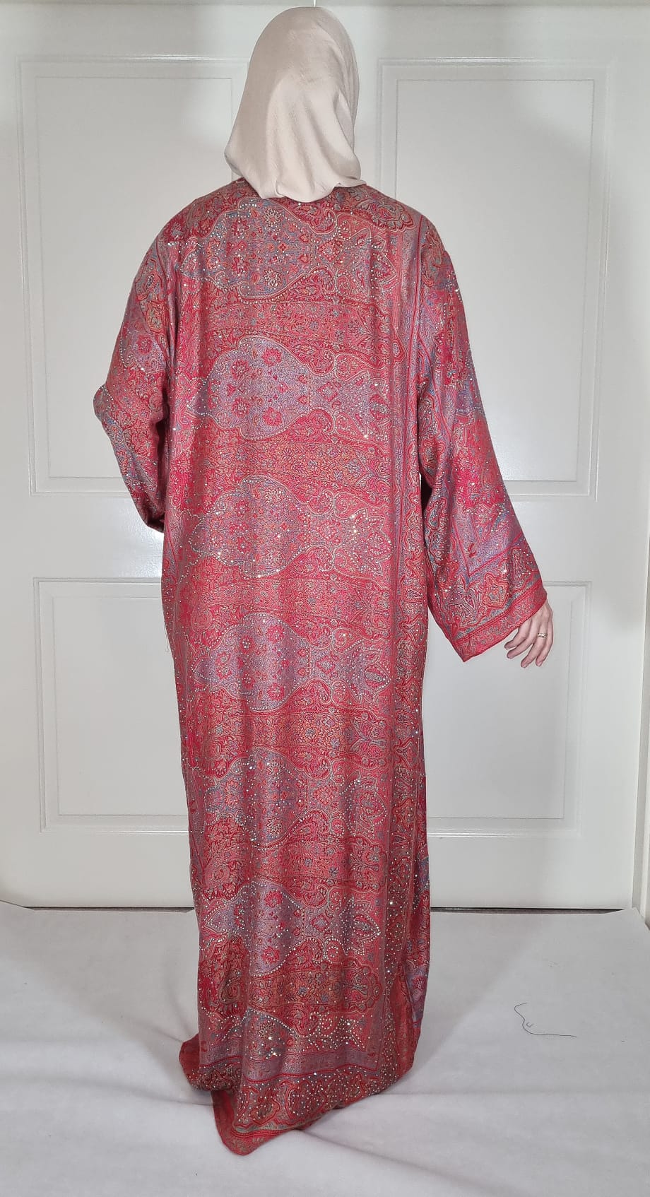 Red Base Multicolour 100% Cashmere Pashmina Occasion Abaya