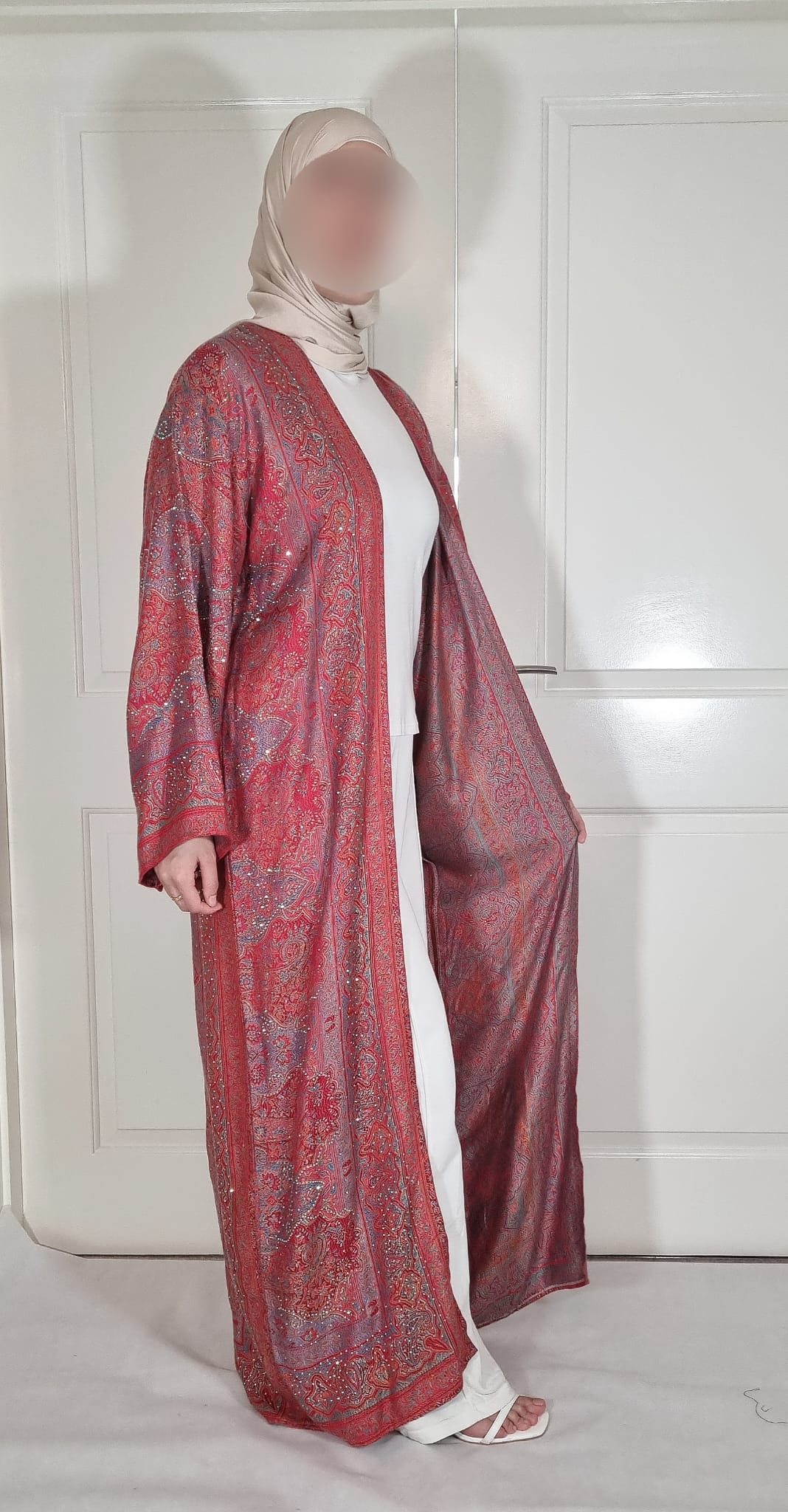 Red Base Multicolour 100% Cashmere Pashmina Occasion Abaya