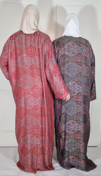 Red Base Multicolour 100% Cashmere Pashmina Occasion Abaya