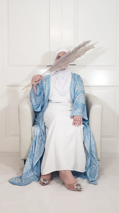 Pastel Blue & Purple 100% Cashmere Pashmina Occasion Abaya