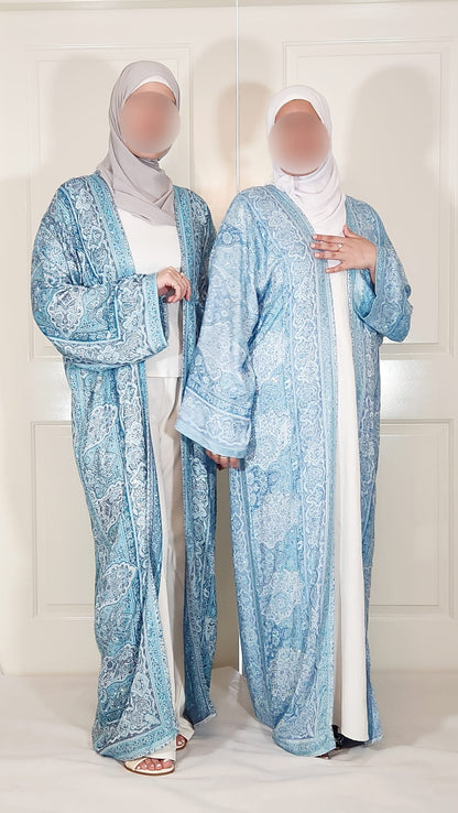 Pastel Blue & Purple 100% Cashmere Pashmina Occasion Abaya