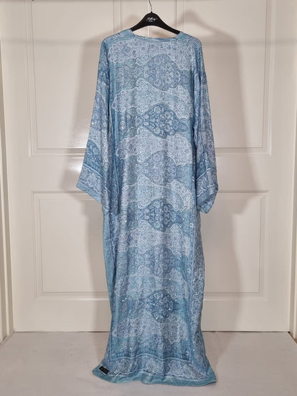 Pastel Blue & Purple 100% Cashmere Pashmina Occasion Abaya
