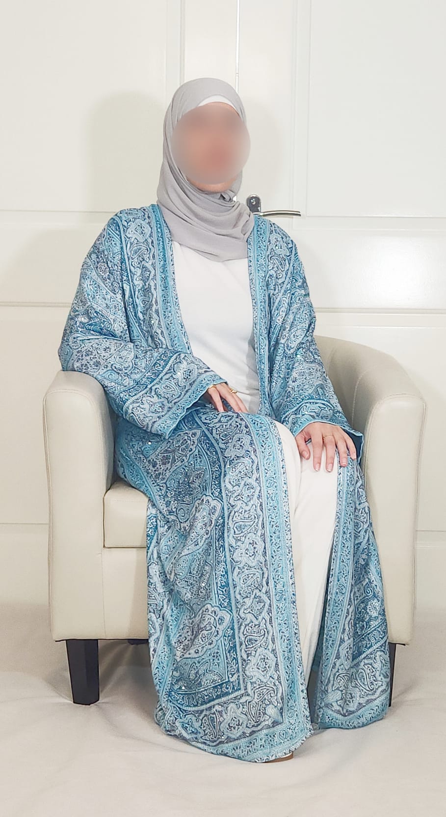 Light & Dark Blue 100% Cashmere Pashmina Occasion Abaya